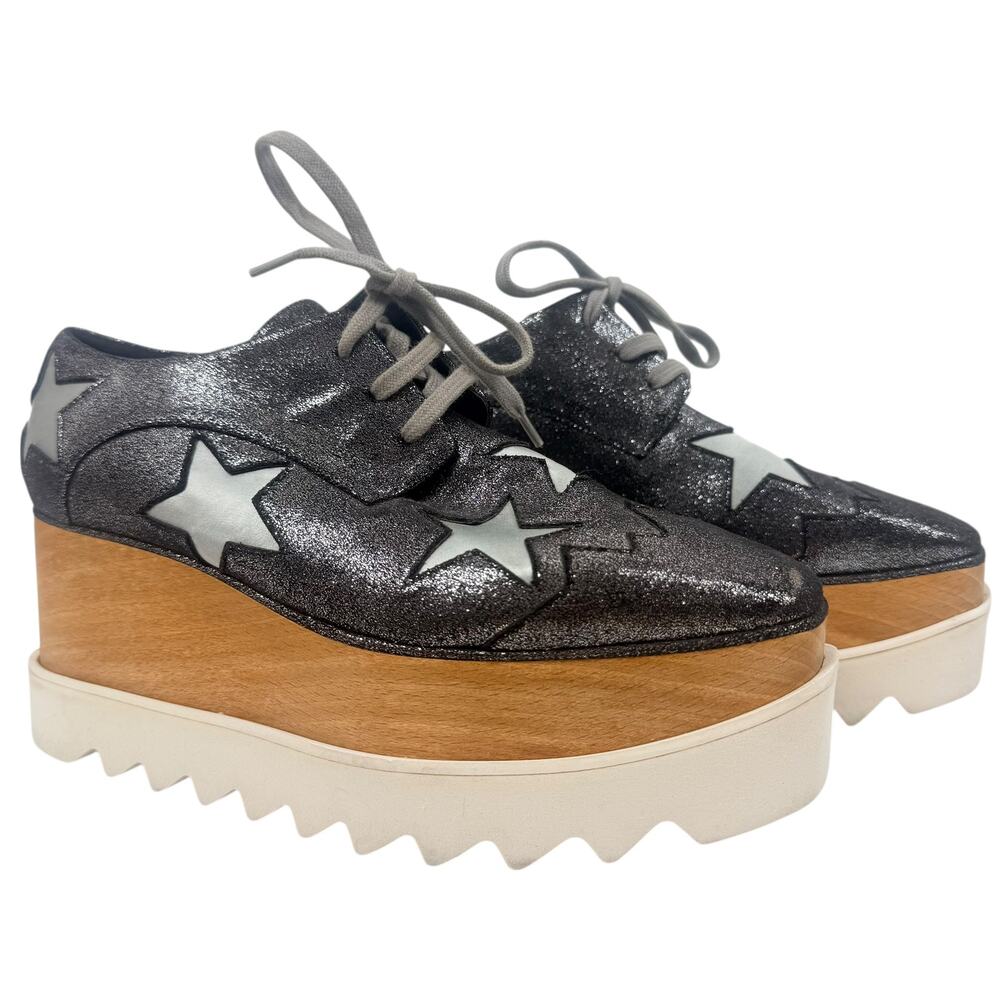 Stella McCartney Elyse Stars Glittered Platform Sneakers Gray Size 36 - Picture 2 of 9